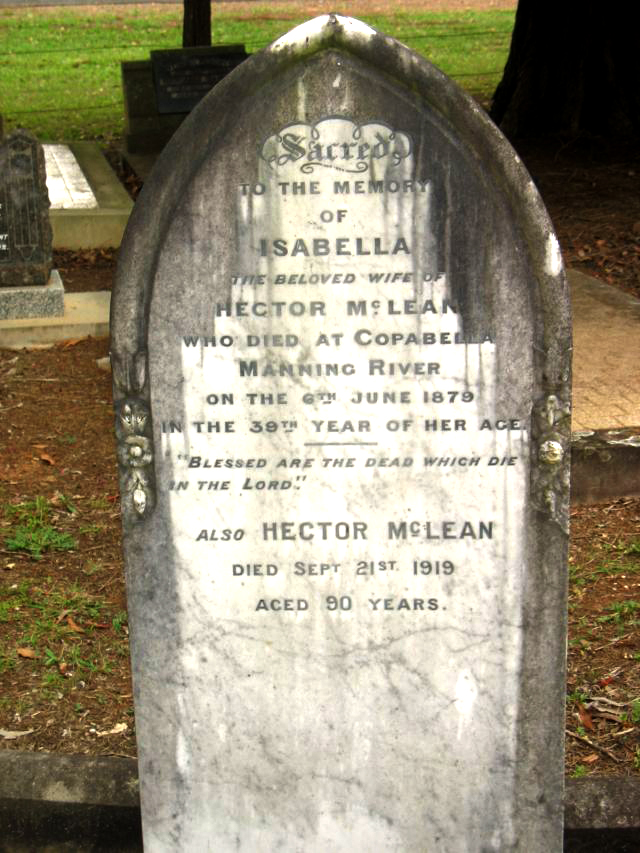 Photo of headstones/Isabella Lobban d1879 hdstn at The Bight cem Wingham NSW